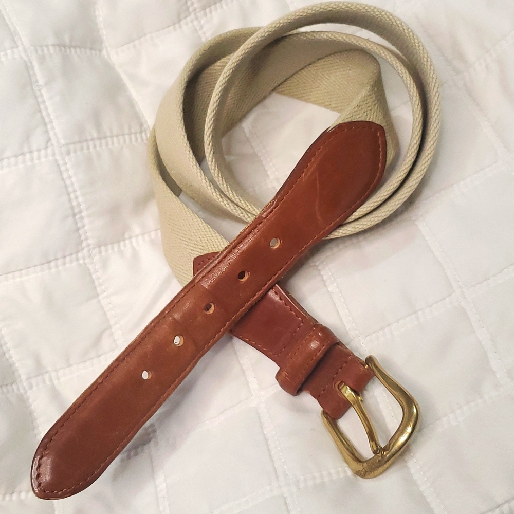 Coach Belt Canvas Leather Twill Brass Model 3880 Classic Preppy Unisex 42